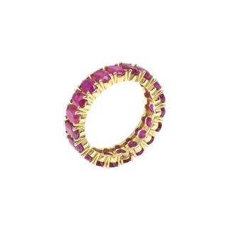 IGI Certified Full Eternity Band With 5x3mm Ruby Prong Set In 14k Yellow Gold Ring Size US6