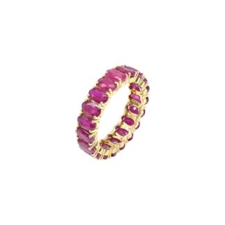 IGI Certified Full Eternity Band With 5x3mm Ruby Prong Set In 14k Yellow Gold Ring Size US6
