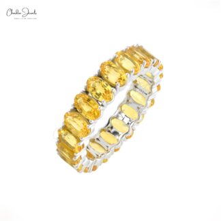 Natural Yellow Sapphire Eternity Ring in 14k Solid White Gold September Birthstone Ring