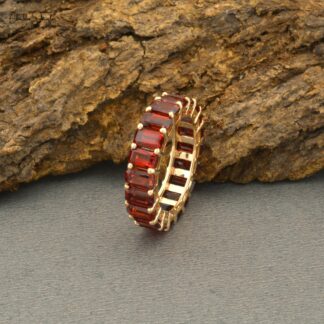 Octagon Cut Natural Garnet Full Eternity Band For Women in 14k Solid Yellow Gold