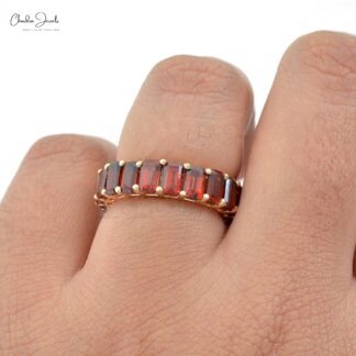 Octagon Cut Natural Garnet Full Eternity Band For Women in 14k Solid Yellow Gold
