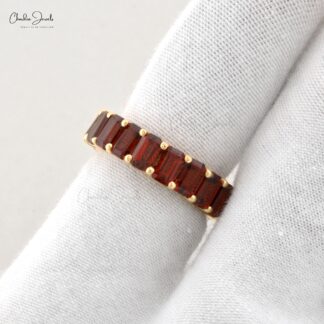 Octagon Cut Natural Garnet Full Eternity Band For Women in 14k Solid Yellow Gold