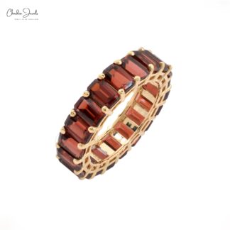 Octagon Cut Natural Garnet Full Eternity Band For Women in 14k Solid Yellow Gold