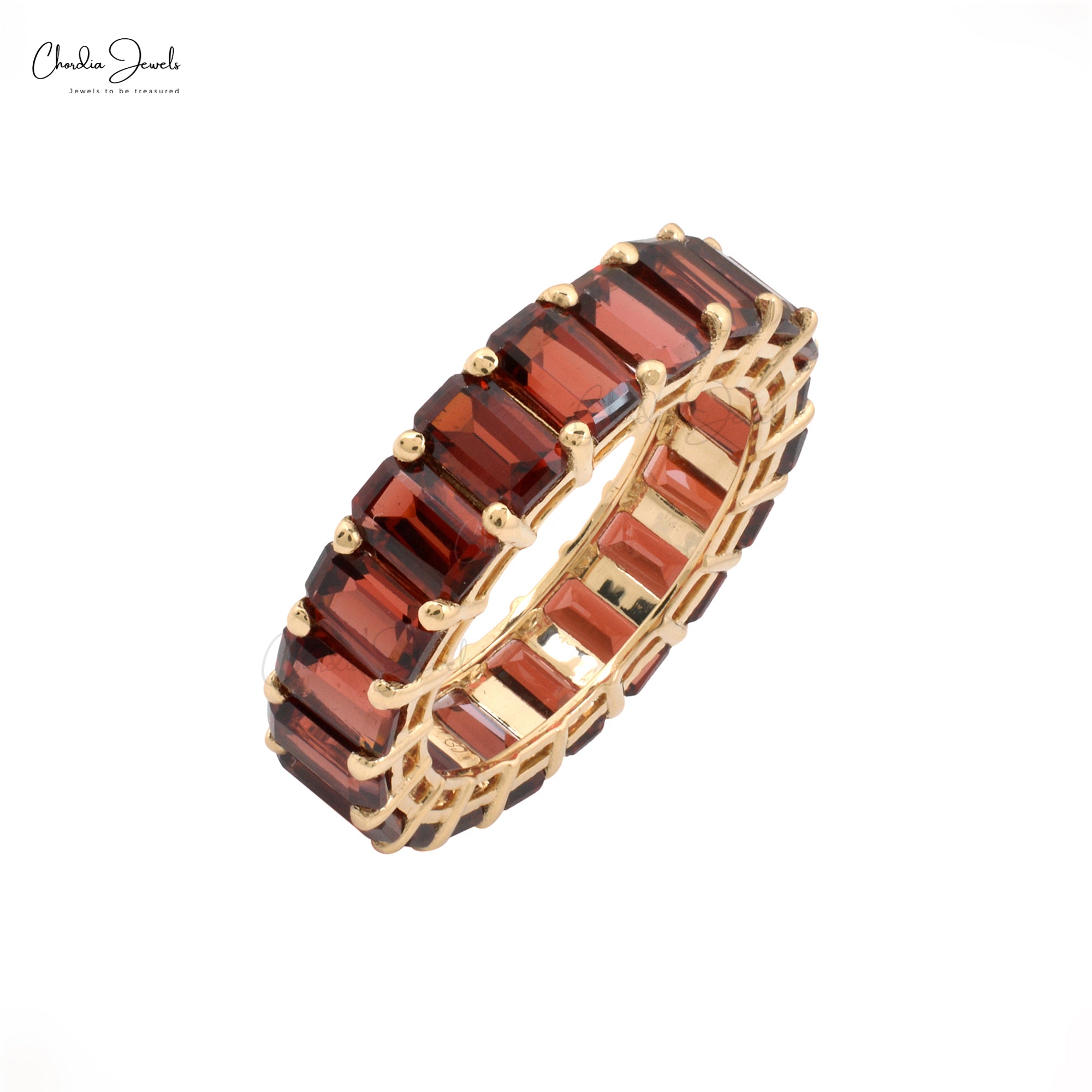 Octagon Cut Natural Garnet Full Eternity Band For Women in 14k Solid Yellow Gold