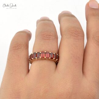 Octagon Cut Natural Garnet Full Eternity Band For Women in 14k Solid Yellow Gold