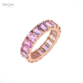 Octagon Stacking Ring With 5x3mm Pink Sapphire 14k Rose Gold Eternity Band Ring