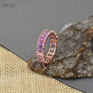Octagon Stacking Ring With 5x3mm Pink Sapphire 14k Rose Gold Eternity Band Ring