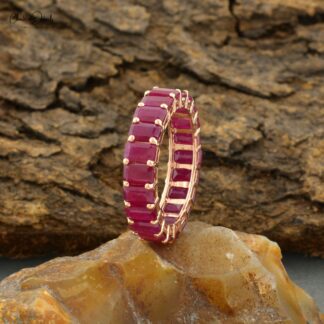 Genuine Burma Ruby Eternity Band In 14k Rose Gold Gemstone Engagement Women Ring