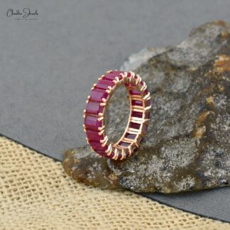 Genuine Burma Ruby Eternity Band In 14k Rose Gold Gemstone Engagement Women Ring