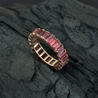 Octagon Eternity Band In 14k Pure Yellow Gold Pink Tourmaline 5x3mm Gemstone Ring