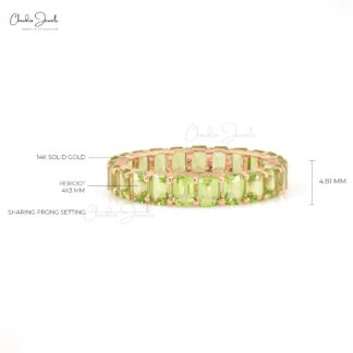 Octagon Full Eternity Band In 14k Rose Gold Peridot 4x3mm Gemstone Minimalist Ring