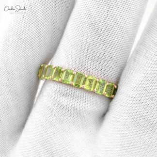Octagon Full Eternity Band In 14k Rose Gold Peridot 4x3mm Gemstone Minimalist Ring