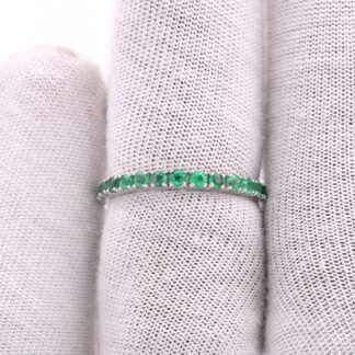 Genuine Emerald Gemstone Half Eternity Ring In 14K Solid White Gold