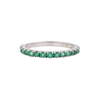Genuine Emerald Gemstone Half Eternity Ring In 14K Solid White Gold