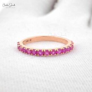 Natural Ruby Dainty Half Eternity Band With 14k Rose Gold Gemstone Fine Jewelry