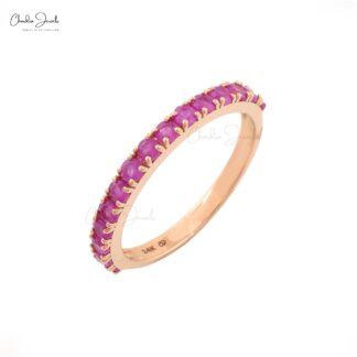 Natural Ruby Dainty Half Eternity Band With 14k Rose Gold Gemstone Fine Jewelry