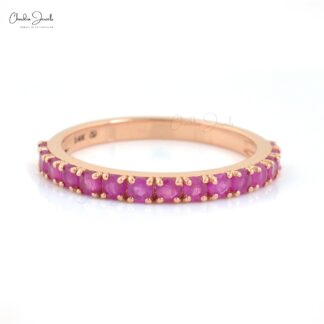 Natural Ruby Dainty Half Eternity Band With 14k Rose Gold Gemstone Fine Jewelry