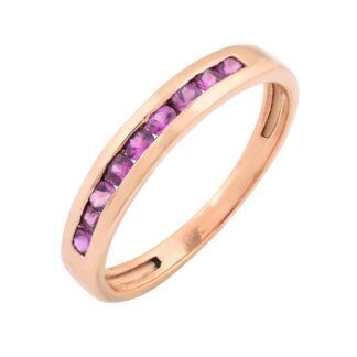 Genuine Pink Sapphire Half Eternity Ring In 14k Rose Gold Gemstone Fine Jewelry For Her