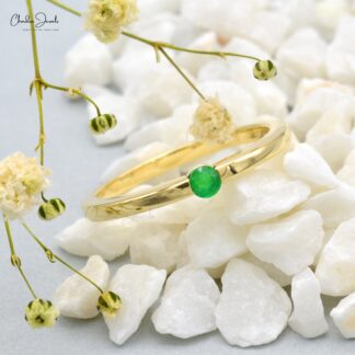 Genuine 3mm Zambian Emerald Solitaire 14k Solid Gold Rings For Women