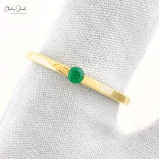 Genuine 3mm Zambian Emerald Solitaire 14k Solid Gold Rings For Women