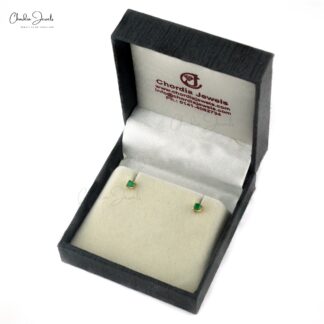 Natural Emerald Solitaire Studs In 14k Yellow Gold Gemstone Push Back Hallmark Earrings