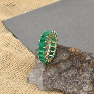 Natural Zambian Emerald Full Eternity Ring in14k Solid Yellow Gold