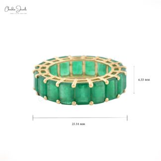 Natural Zambian Emerald Full Eternity Ring in14k Solid Yellow Gold