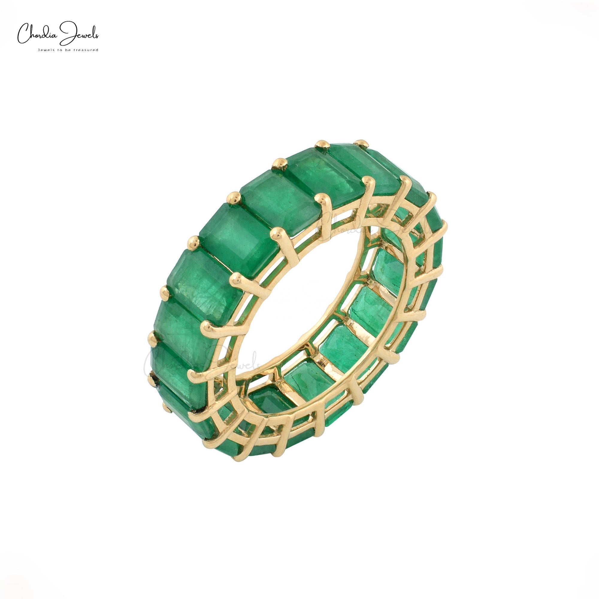 Natural Zambian Emerald Full Eternity Ring in14k Solid Yellow Gold