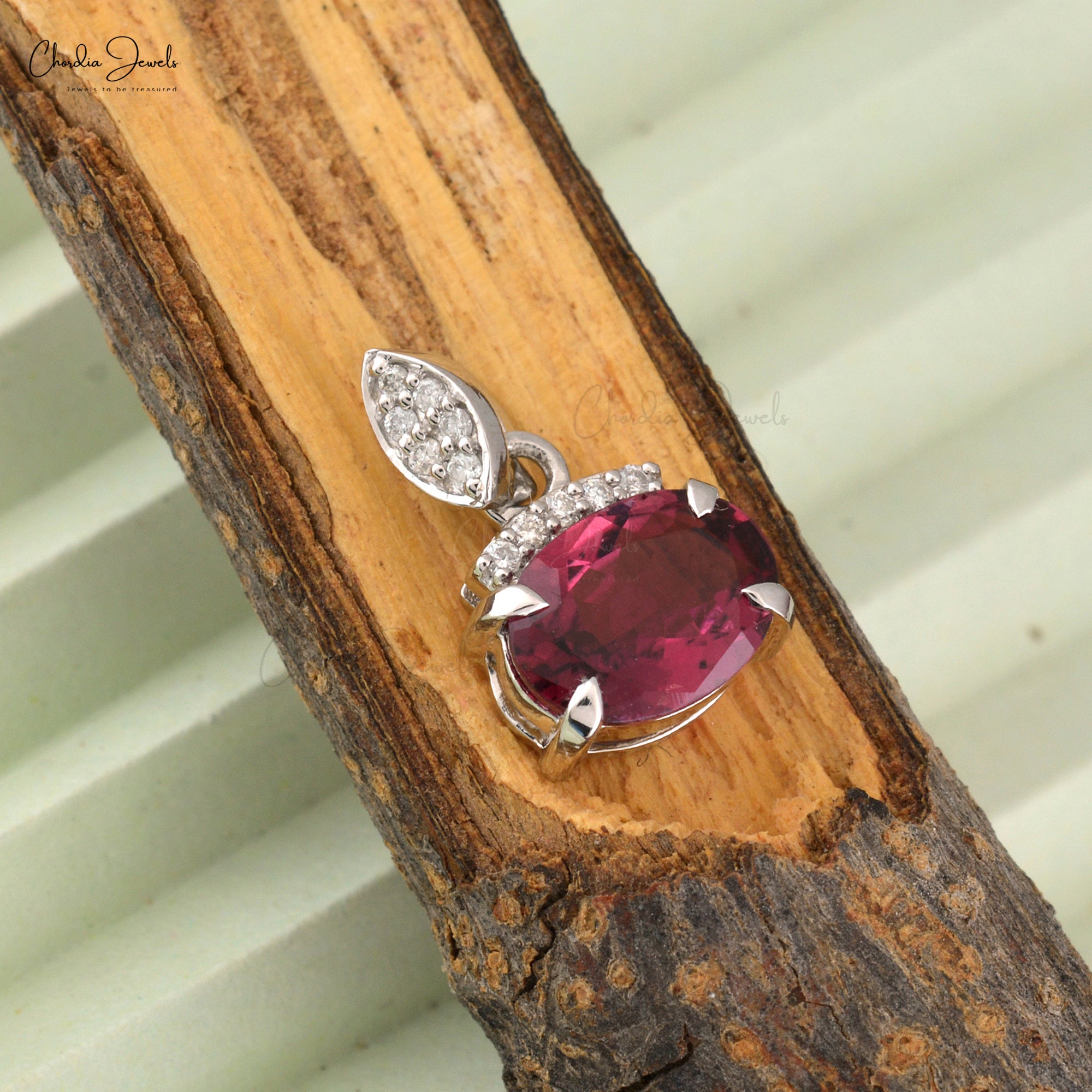 Genuine Rhodolite Garnet Dangle Pendant In 14k White Gold Diamond Hallmarked Jewelry