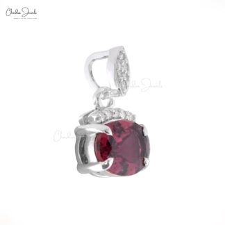 Genuine Rhodolite Garnet Dangle Pendant In 14k White Gold Diamond Hallmarked Jewelry