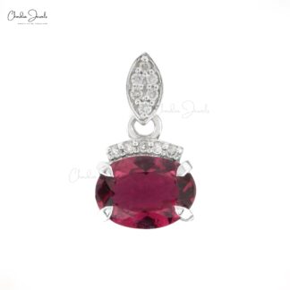 Genuine Rhodolite Garnet Dangle Pendant In 14k White Gold Diamond Hallmarked Jewelry
