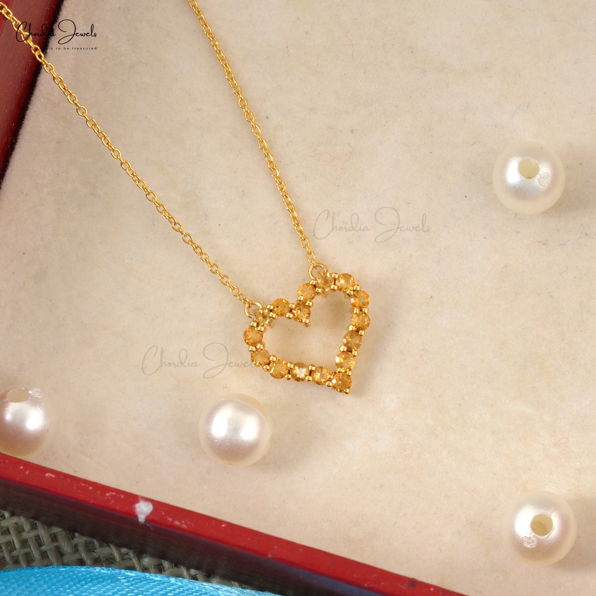Heart Shaped Natural Citrine Necklace Pendant For Women Gemstone Pendant In 14k Yellow Gold
