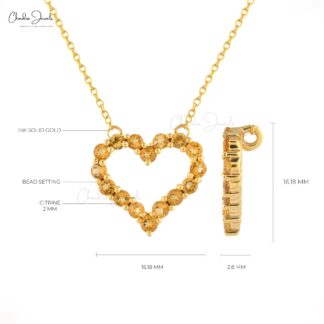 Heart Shaped Natural Citrine Necklace Pendant For Women Gemstone Pendant In 14k Yellow Gold