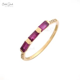 Natural Burma Ruby Trilogy Ring In 14k Yellow Gold Gemstone And Diamond Stacking Ring