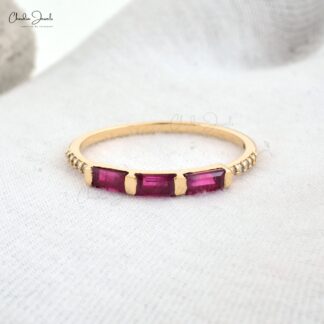 Natural Burma Ruby Trilogy Ring In 14k Yellow Gold Gemstone And Diamond Stacking Ring