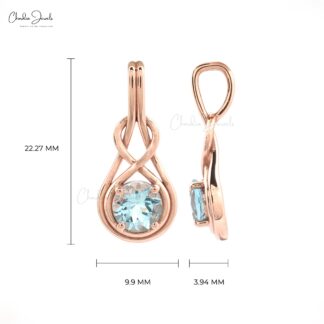 Genuine Aquamarine Solitaire Pendant In Solid 14k Rose Gold Infinity Hallmarked Necklace