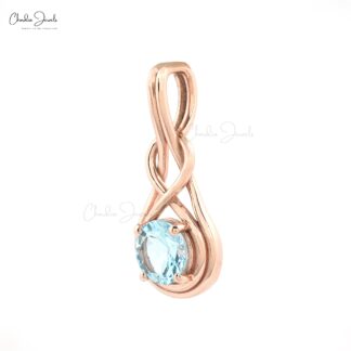 Genuine Aquamarine Solitaire Pendant In Solid 14k Rose Gold Infinity Hallmarked Necklace