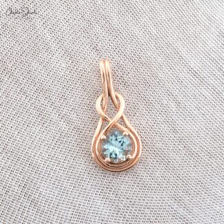 Genuine Aquamarine Solitaire Pendant In Solid 14k Rose Gold Infinity Hallmarked Necklace