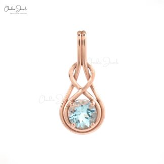 Genuine Aquamarine Solitaire Pendant In Solid 14k Rose Gold Infinity Hallmarked Necklace