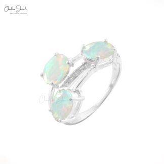 Overlapping Diamond Ring In 14k White Gold Fire Opal 7x5mm Oval Gemstone Split Shank Ring