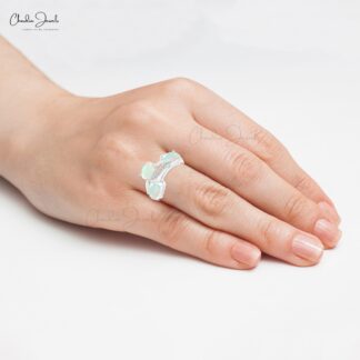 Genuine Opal Split Shank Ring with 7x5mm Gemstone And G-H Diamond Jewelry In 14k White Gold