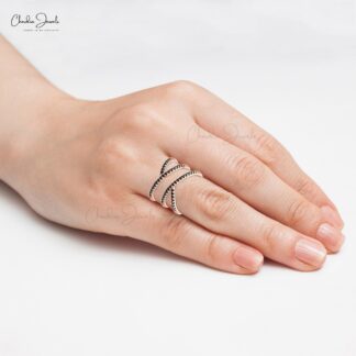 Overlapping Cross Ring In 14k Solid Gold Black Diamond April Birthstone Rings For Women