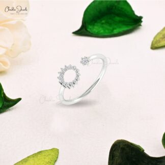 Open Cuff Adjustable Ring In Pure 14k Gold White Diamond 0.14 Ct Round Promise Rings