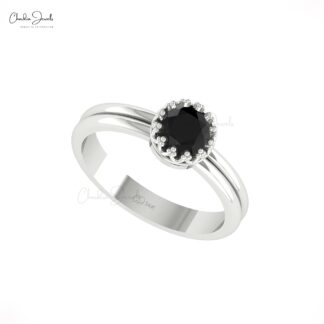 Genuine Black Diamond Solitaire Ring In Solid 14k Gold Single Stone Wedding Fine Jewelry