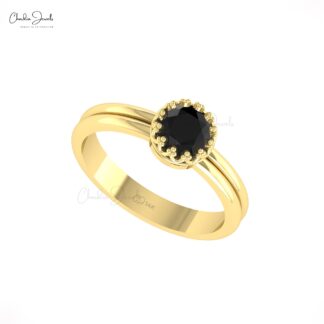 Genuine Black Diamond Solitaire Ring In Solid 14k Gold Single Stone Wedding Fine Jewelry