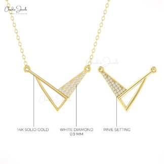 Open Close Triangle Necklace In Pure 14k Gold Cluster G-H Diamond 0.9mm Round Necklaces