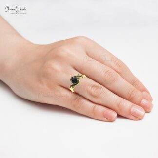 Natural Black Diamond Floral Ring In Solid 14k Gold April Birthstone Wedding Wave Rings