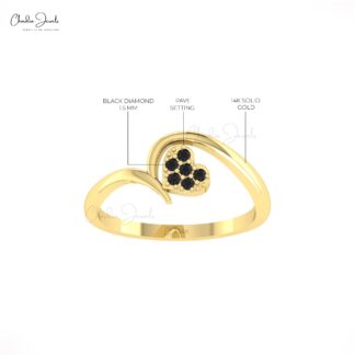 Brilliant Cut Promise Love Ring In Solid 14k Gold Black Diamond Dainty Heart Rings