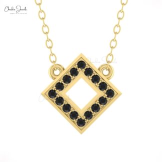 Genuine Black Diamond Open Necklace In 14k Solid Gold Square Shape Fine Jewelry For Mom
