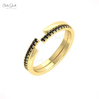 Open Cuff Dainty Ring In 14k Purity Gold Black Diamond Zigzag Double Band Rings For Her